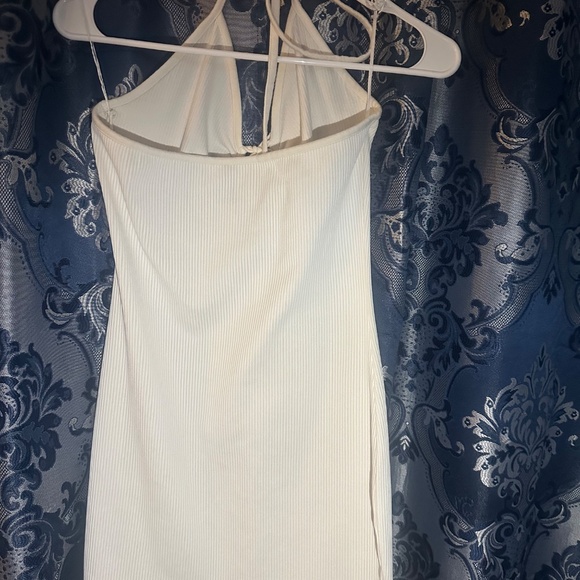 White Ribbed Halter Mini Dress with Ring Detail - Chic & Trendy - Picture 2 of 2